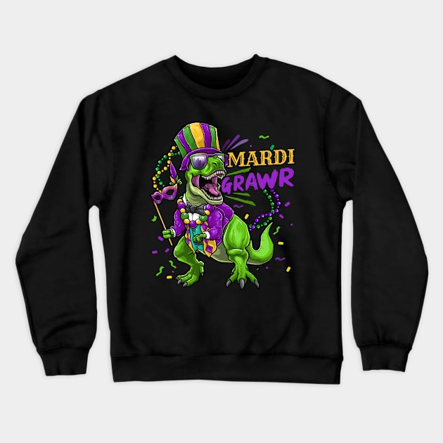 Mardi Gras Dinosaur T Rex Crewneck Sweatshirt by KAWAIITEE